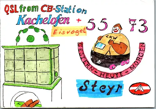 12131 - QSL - CB , Österreich , Steyr , Eisvogel , Kachelofen