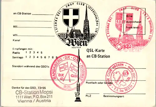 12144 - QSL - CB , Österreich , Wien , Mopsi , Cheerio