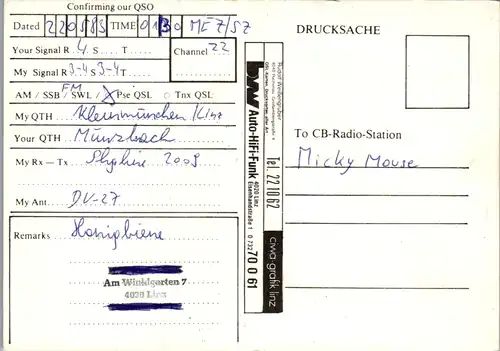 12180 - QSL - CB , Österreich , Linz , Honigbiene