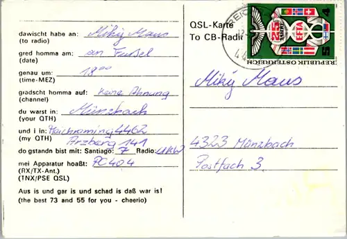 12192 - QSL - CB , Österreich , Arzberg