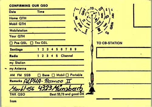 12213 - QSL - CB , Österreich , Münzbach , Alpha Romeo 2