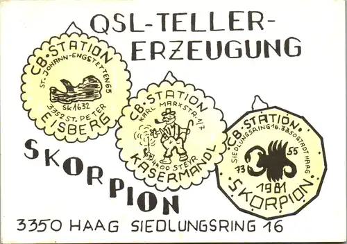 12241 - QSL - CB , Österreich , Haag , Eisberg , Kasermandl , Skopion , Teller Erzeugung