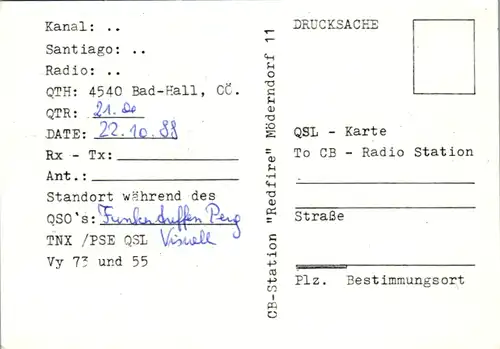 12273 - QSL - CB , Österreich , Bad Hall , Redfire