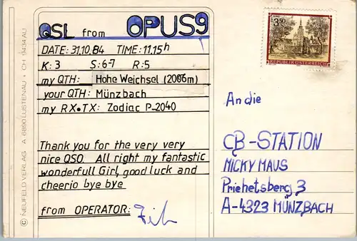 12308 - QSL - CB , Österreich , Hohe Weichsel , Opus 9