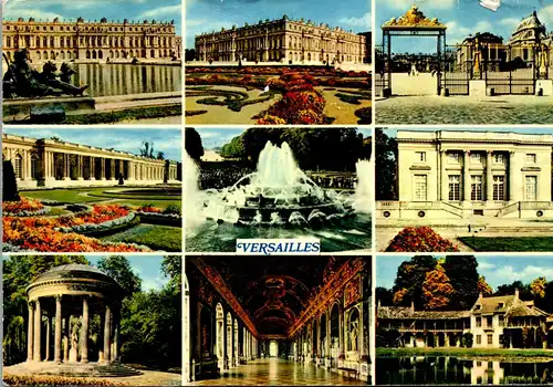 12359 - Frankreich - Versailles , Le chateau et le parterre d'eau , Facade , Mehrbildkarte - gelaufen 1977