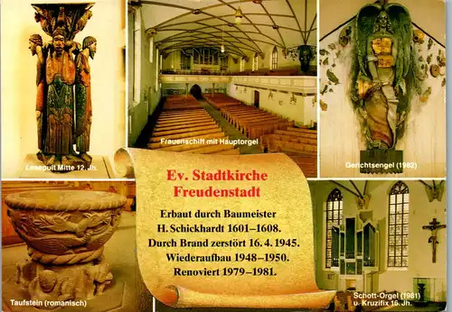 12397 - Deutschland - Freudenstadt , Evangelische Stadtkirche , Lesepult , Taufstein , Frauenschiff , Gerichtsengel - nicht gelaufen