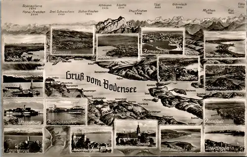 12399 - Landkarte - Bodensee , Bregenz , Lindau , Birnau , Romanshorn , Mehrbildkarte - nicht gelaufen
