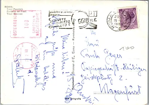 12427 - Italien - Rom , Roma ,Fontana di Trevi , Trevi Fountain , Brunnen , Nachgebühr Stempel - gelaufen 1960