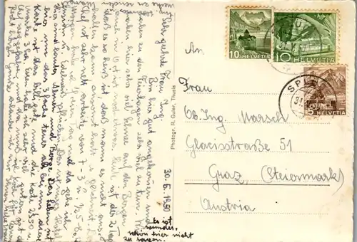 12432 - Schweiz - Splügen mit Kalksberg , Panorama - gelaufen 1950