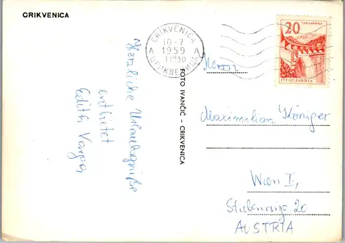 12454 - Kroatien - Crikvenica , Segelboot - gelaufen 1959