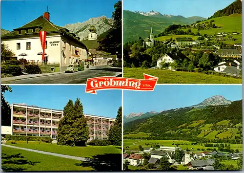 12486 - Steiermark - Gröbming , Kirche gegen Kamm , Schladminger Tauern , Moosheim , Gasthof Post , Käfer - gelaufen