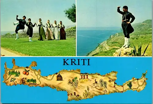 12551 - Griechenland - Kriti , Karte Kreta , Tracht , Mehrbildkarte - gelaufen 1982