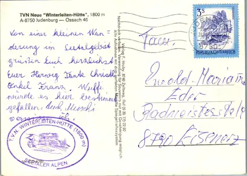 12556 - Steiermark - Judenburg , T. V. N. neue Winterleitenhütte , Seetaler Alpen , Mehrbildkarte - gelaufen 1982