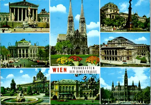 12577 - Wien - Wien Prunkbauten der Ringstrasse , Burgtheater , Kursalon , Rathaus , Mehrbildkarte - gelaufen 1980