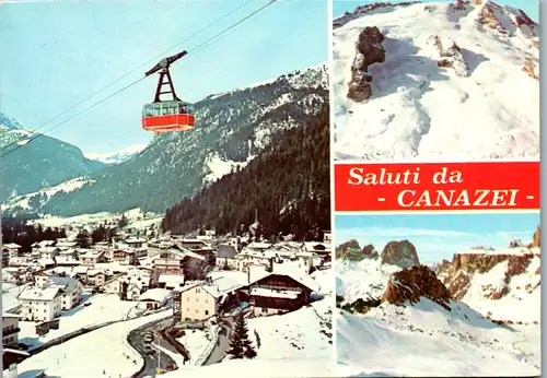 12578 - Italien - Saluti da Canazei , Winter , Seilbahn , Gondel , Mehrbildkarte - gelaufen 1980