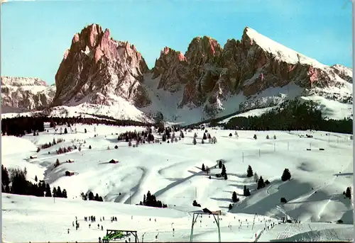 12581 - Italien - Dolomiti , Altopiano di Siusi , Hochfläche der Seiseralm , Il Sassolungo , Langkofel - gelaufen 1979