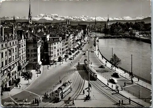 12591 - Schweiz - Zürich , Limmatquai , Straßenbahn - gelaufen 1958