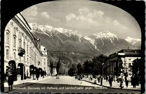 12593 - Tirol - Innsbruck , Rennweg mit Hofburg Landestheater gegen Nordkette - gelaufen 1960