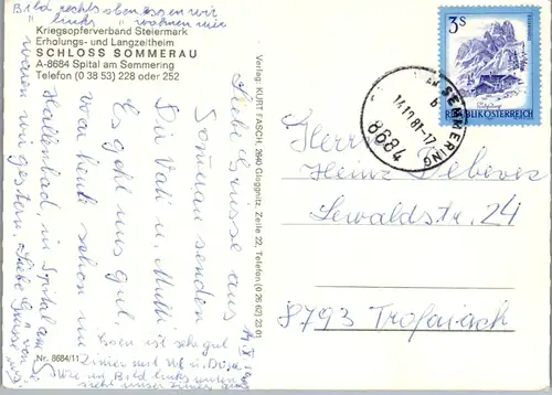 12659 - Steiermark - Spital am Semmering , Schloss Sommerau , Mehrbildkarte - gelaufen 1981