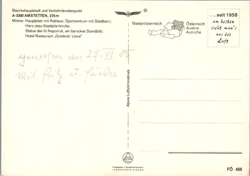 12694 - Niederösterreich - Amstetten , Hauptplatz , Goldener Löwe , Hl. Nepomuk , Auto , Käfer - nicht gelaufen 1985