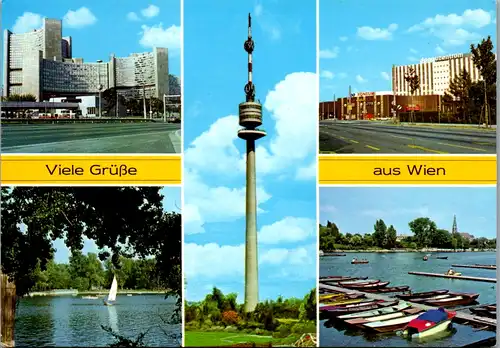 12699 - Wien - UNO City , Donauturm , Donauzentrum , Alte Donau , Mehrbildkarte - gelaufen 1983