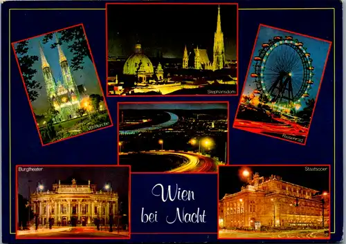12700 - Wien - bei Nacht , Parlament , Riesenrad , Prater , Votivkirche , Mehrbildkarte - gelaufen