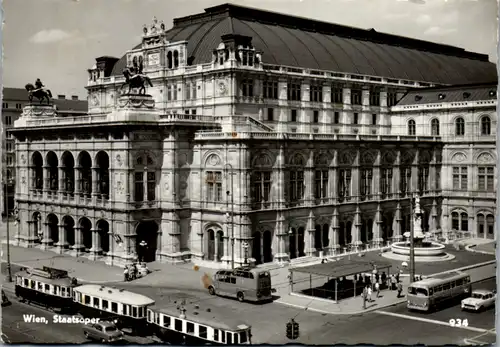 12703 - Wien - Staatsoper , Auto , Bus , Straßenbahn - gelaufen 1958