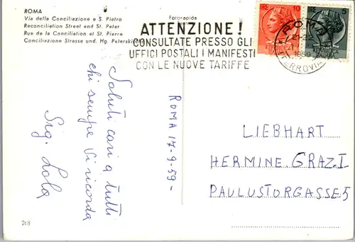 12722 - Italien - Roma , Rom , Via della Conciliazione e S. Pietro - gelaufen 1959