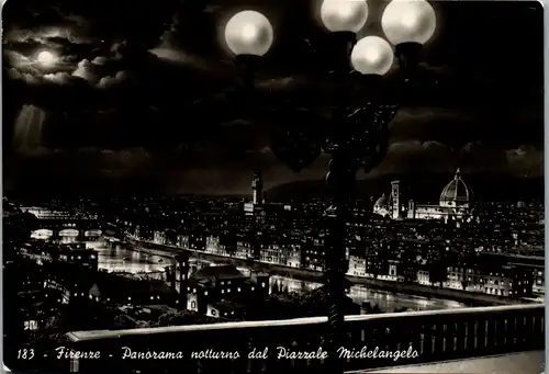 12724 - Italien - Firenze , Panorama notturno dal Piazzale Michelangelo , Zensur , Alliierte Zensurstelle 193 - gelaufen 1953