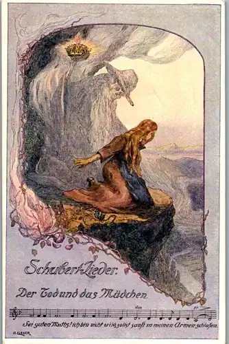 12794 - Künstlerkarte - Schubert Lieder , Der Tod und das Mädchen , signiert O. Elsner - nicht gelaufen
