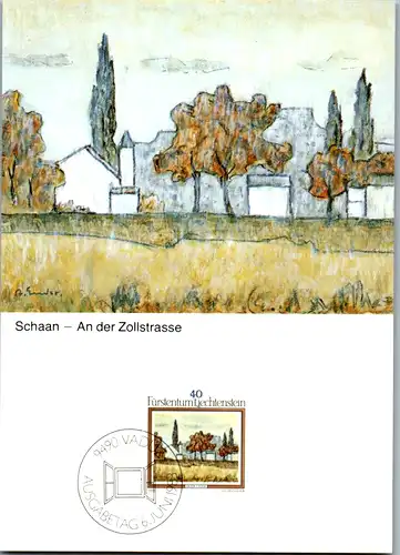 12798 - Liechtenstein - Ersttag Landschaftsgemälde von Anton Ender , Steg Beim Stausee , Balzers Schloß Gutenberg , Schaan Ander Zollstraße , inklusive Originalkuvert - nicht gelaufen 1983