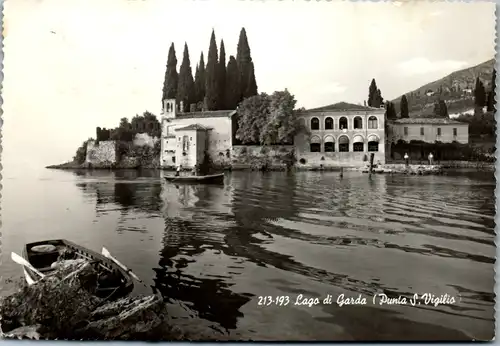 12811 - Italien - Lago di Garda , Punta S. Vigilio , Ruderboot - gelaufen 1956