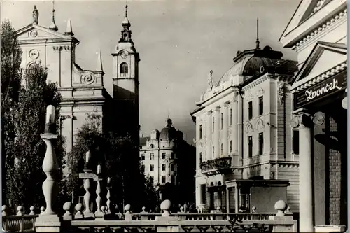 12834 - Slowenien - Ljubljana , Ansicht Stadtinneres , Kirche - gelaufen 1957