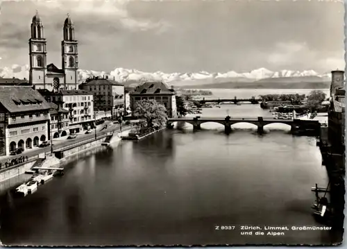 12854 - Schweiz - Zürich , Limmat , Großmünster und die Alpen , Zensurstelle , Aliierte Zensur , Stempel - gelaufen 1952