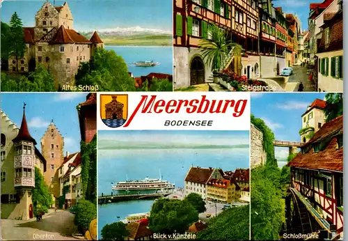 12907 - Deutschland - Meersburg , Bodensee , Steigstraße , Obertor , Blick v. Känzele , Schloß - gelaufen 1986
