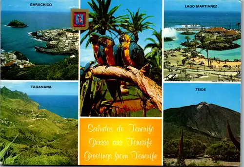 12953 - Spanien - Teneriffa , Tenerife , Garachico , Taganana , Teide , Lago Martianez , Mehrbildkarte - gelaufen 1985