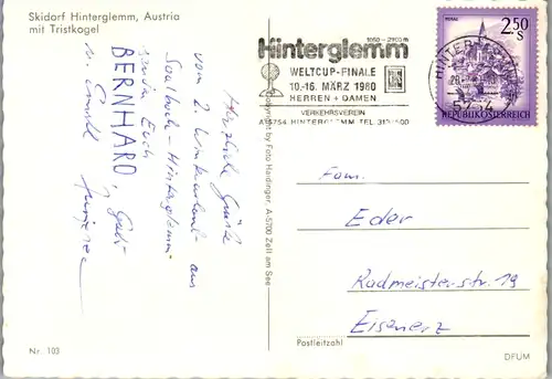 12973 - Salzburg - Hinterglemm mit Tristkogel , Skidorf - gelaufen 1980