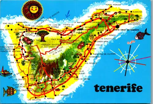 13041 - Spanien - Tenerife , Teneriffa , Mapa de la Isla , Landkarte - gelaufen 1984
