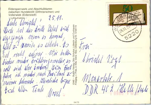 13042 - Deutschland - Eidersperrwerk und Abschlußdamm zwischen Hundeknöll Dithmarschen und Vollerwiek Eiderstedt - gelaufen 1980