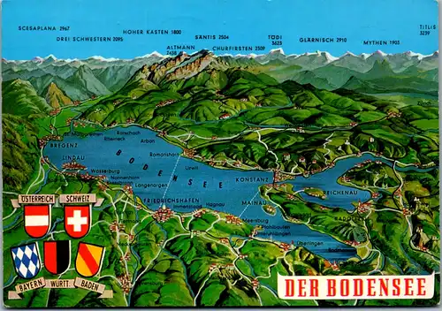 13045 - Österreich - Der Bodensee , Landkarte - gelaufen 1986