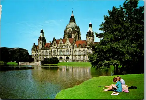 13050 - Deutschland - Hannover , Das Rathaus , im Vordergrund der Maschteich  - gelaufen 1967