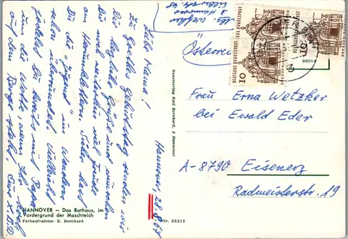 13050 - Deutschland - Hannover , Das Rathaus , im Vordergrund der Maschteich  - gelaufen 1967