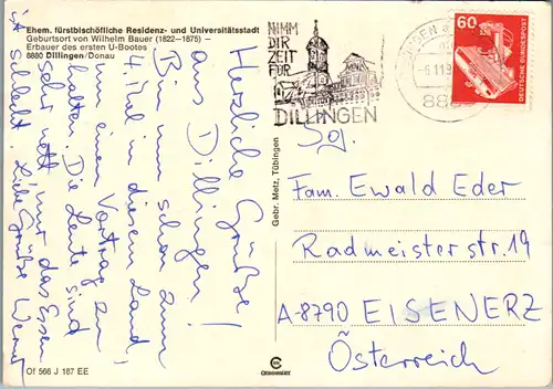 13070 - Deutschland - Dillingen , Königstraße , Akademie , Rathaus , Fuggerhaus u. Bibliothek , Mehrbildkarte - gelaufen 1980