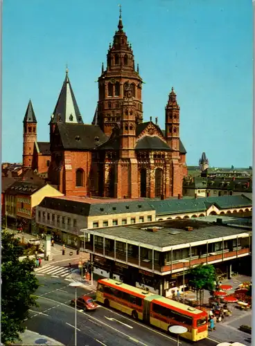 13098 - Deutschland - Mainz am Rhein , Dom , Bus , Auto , Käfer - gelaufen 1977