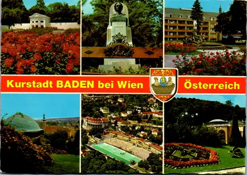13111 - Niederösterreich - Baden bei Wien , Rosarium , Beethoventempel , Blumenuhr - gelaufen 1981