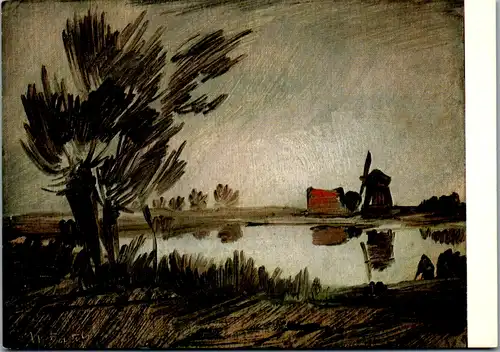 13151 - Künstlerkarte - Windmühlen am Teich , Wilhelm Busch - nicht gelaufen