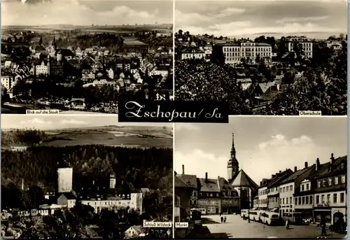 13184 - Deutschland - Zschopau , Blick auf die Stadt , Wildeck , Oberschule , Markt , Mehrbildkarte - gelaufen 1991