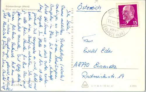 13187 - Deutschland - Güntersberg , Harz , Blick von der Schönemannsruh - gelaufen 1968