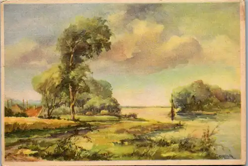 13201 - Künstlerkarte - Landschaft , signiert Corina - gelaufen 1944