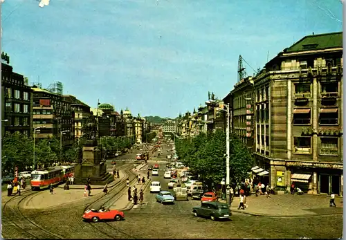13261 - Tschechische Republik - Praha , Prag , Vaclavske namesti , Wenzelsplatz , Auto - gelaufen 1971